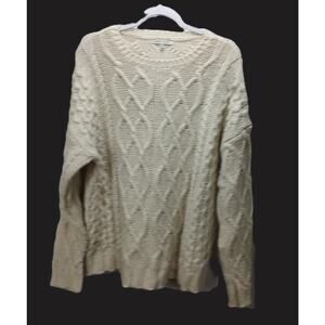Chunky Cable Knit Pullover Sweater Cream/Y2K/Cozy/Preppy/Timeless/Wholesome/W XL